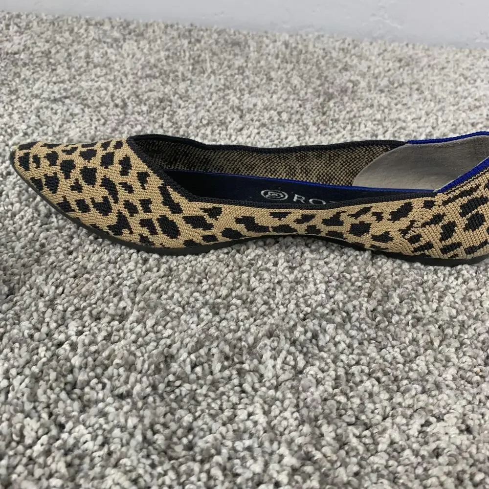 Rothy's The Point Flats Womens Size 9 Brown Leopard Knit Pointed Toe Slip On